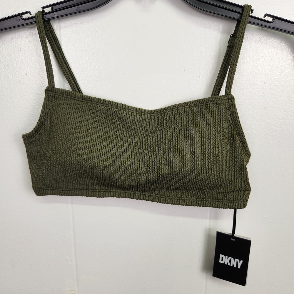 DKNY Bikini Top‎ M Green Textured Bralette UV 50+ Stretch Swimwear NWT